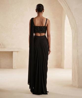 Black embroidered lycra saree set 2