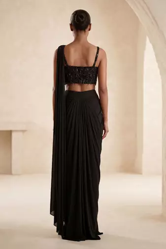 Black embroidered lycra saree set