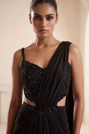 Black embroidered lycra saree set