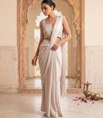 Grey embroidered satin saree set