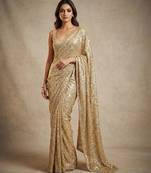 Gold embroidered georgette saree with unstitched blouse