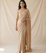 Gold embroidered georgette net blend saree with unstitched blouse