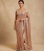 Peach embroidered georgette saree with unstitched blouse