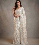 Ivory embroidered georgette saree with unstitched blouse