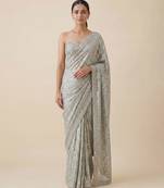 Grey embroidered georgette saree with unstitched blouse