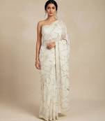 Ivory embroidered georgette saree with unstitched blouse
