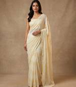 Yellow embroidered georgette saree with unstitched blouse