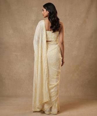 Yellow embroidered georgette saree with unstitched blouse 2