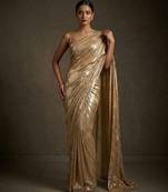 Gold embroidered shimmer georgette saree with unstitched blouse