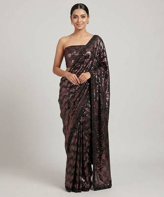 Black embroidered georgette saree with unstitched blouse 1