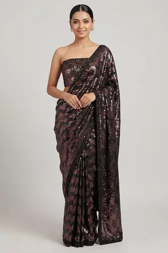 Black embroidered georgette saree with unstitched blouse