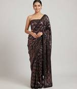 Black embroidered georgette saree with unstitched blouse