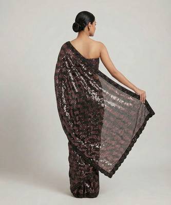Black embroidered georgette saree with unstitched blouse 3