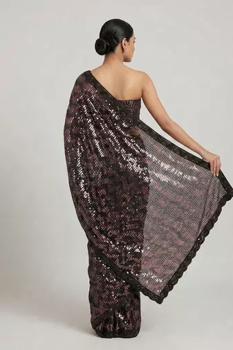 Black embroidered georgette saree with unstitched blouse