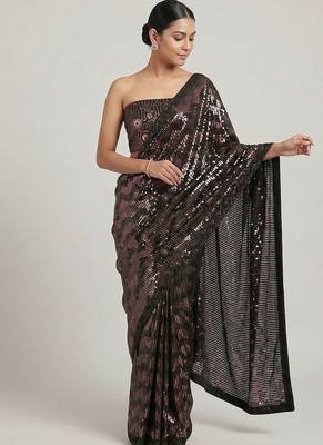 Black embroidered georgette saree with unstitched blouse 4