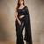 Black embroidered georgette net blend saree with unstitched blouse