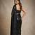 Black embroidered georgette net blend saree with unstitched blouse