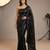 Black embroidered georgette net blend saree with unstitched blouse
