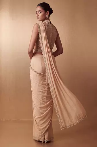 Gold embroidered georgette saree set with belt