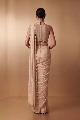 Gold embroidered georgette saree set with belt