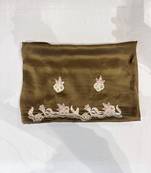 Brown embroidered soft organza saree with unstitched blouse