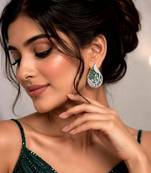 Emerald Leaf Statement Studs, Silver Teardrop Cluster Earrings