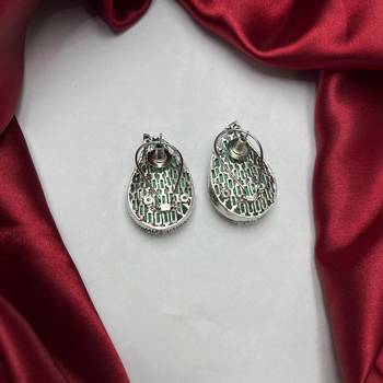 Emerald Leaf Statement Studs, Silver Teardrop Cluster Earrings 4