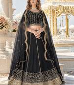 Black Art Silk Semi Stitched Semi Stitched Lehenga Choli with Embroidery work