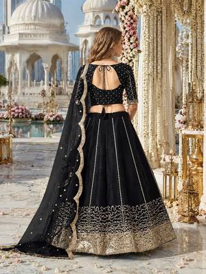 Black Art Silk Semi Stitched Semi Stitched Lehenga Choli with Embroidery work 2