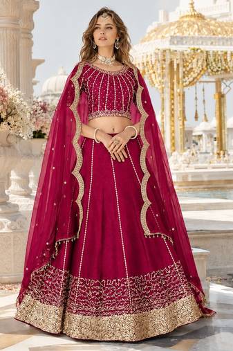 Magenta Art Silk Semi Stitched Semi Stitched Lehenga Choli with Embroidery work