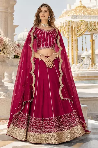 Magenta Art Silk Semi Stitched Semi Stitched Lehenga Choli with Embroidery work