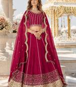 Magenta Art Silk Semi Stitched Semi Stitched Lehenga Choli with Embroidery work