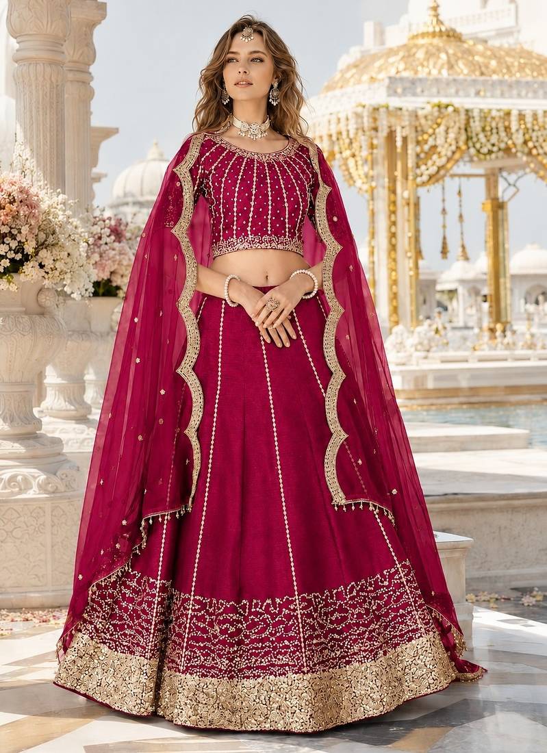 Magenta Art Silk Semi Stitched Semi Stitched Lehenga Choli with Embroidery work