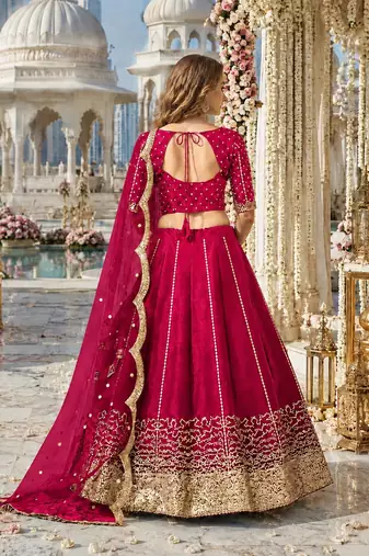 Magenta Art Silk Semi Stitched Semi Stitched Lehenga Choli with Embroidery work