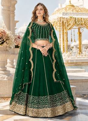 Emerald Art Silk Semi Stitched Semi Stitched Lehenga Choli with Embroidery work 1