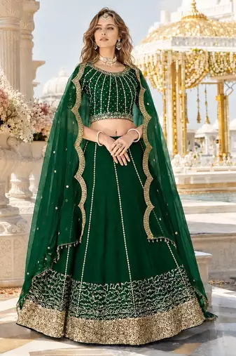 Emerald Art Silk Semi Stitched Semi Stitched Lehenga Choli with Embroidery work