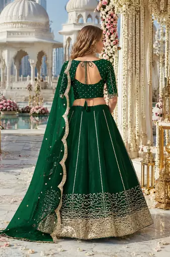 Emerald Art Silk Semi Stitched Semi Stitched Lehenga Choli with Embroidery work