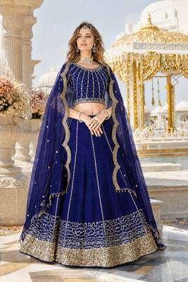 Violet Art Silk Semi Stitched Semi Stitched Lehenga Choli with Embroidery work 1
