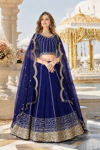 Violet Art Silk Semi Stitched Semi Stitched Lehenga Choli with Embroidery work