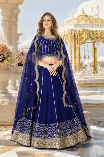 Violet Art Silk Semi Stitched Semi Stitched Lehenga Choli with Embroidery work