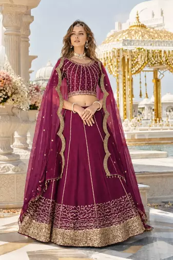 Wine Art Silk Semi Stitched Semi Stitched Lehenga Choli with Embroidery work