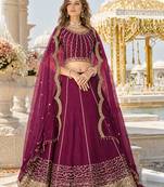 Wine Art Silk Semi Stitched Semi Stitched Lehenga Choli with Embroidery work