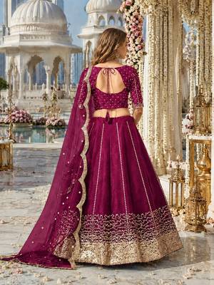 Wine Art Silk Semi Stitched Semi Stitched Lehenga Choli with Embroidery work 2