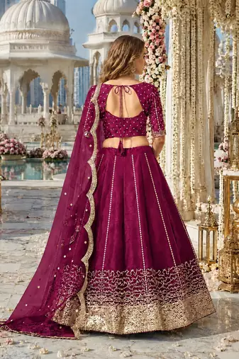 Wine Art Silk Semi Stitched Semi Stitched Lehenga Choli with Embroidery work