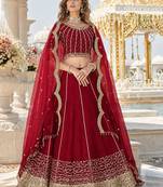 Red Art Silk Semi Stitched Semi Stitched Lehenga Choli with Embroidery work