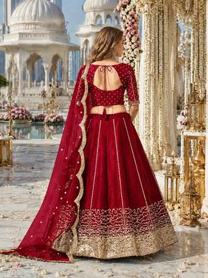 Red Art Silk Semi Stitched Semi Stitched Lehenga Choli with Embroidery work 2