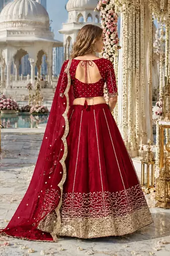 Red Art Silk Semi Stitched Semi Stitched Lehenga Choli with Embroidery work
