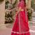 Red Satin Semi Stitched Lehenga Choli with Embroidery Zari Sequins Work