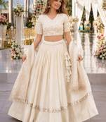White Satin Semi Stitched Lehenga Choli with Embroidery Zari Sequins Work