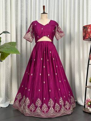 Royal Wine Lehenga Choli Set with Designer Dupatta | Embroidered Party Wear for Women 1
